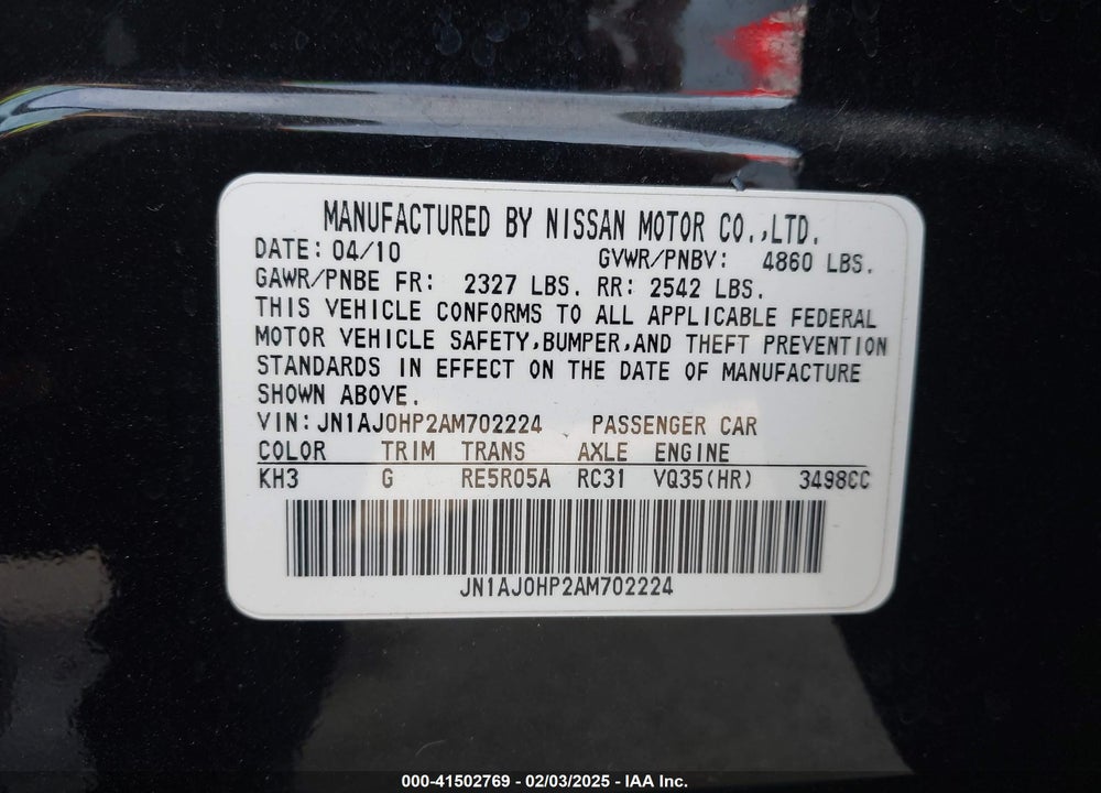 2010 INFINITI EX35 VIN: JN1AJ0HP2AM702224
