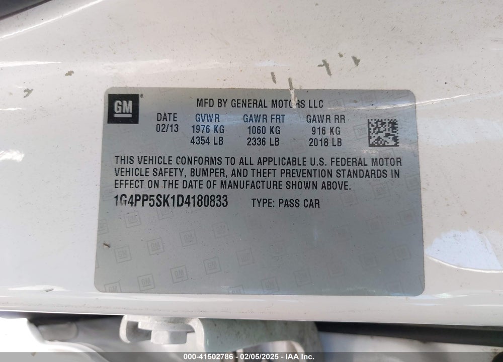2013 BUICK VERANO VIN: 1G4PP5SK1D4180833