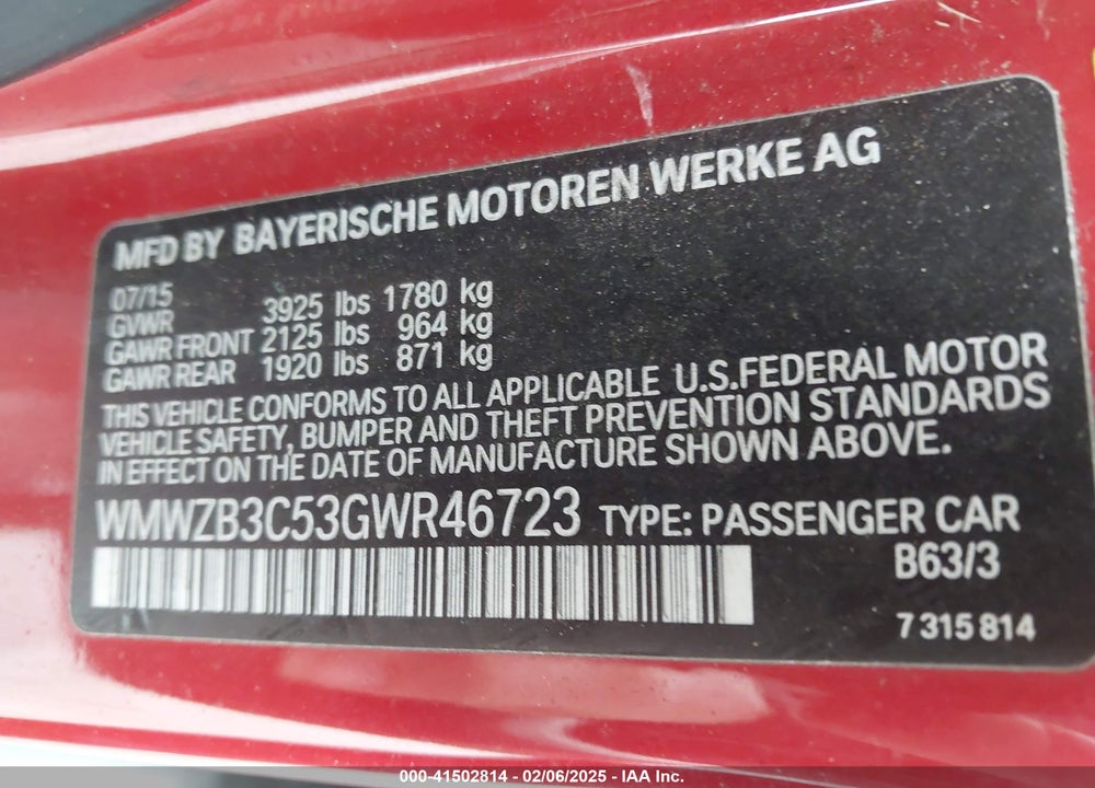 2016 MINI COUNTRYMAN VIN: WMWZB3C53GWR46723