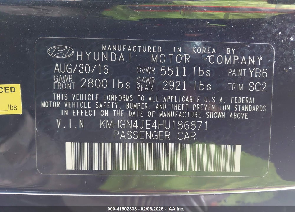 2017 GENESIS G80 VIN: KMHGN4JE4HU186871