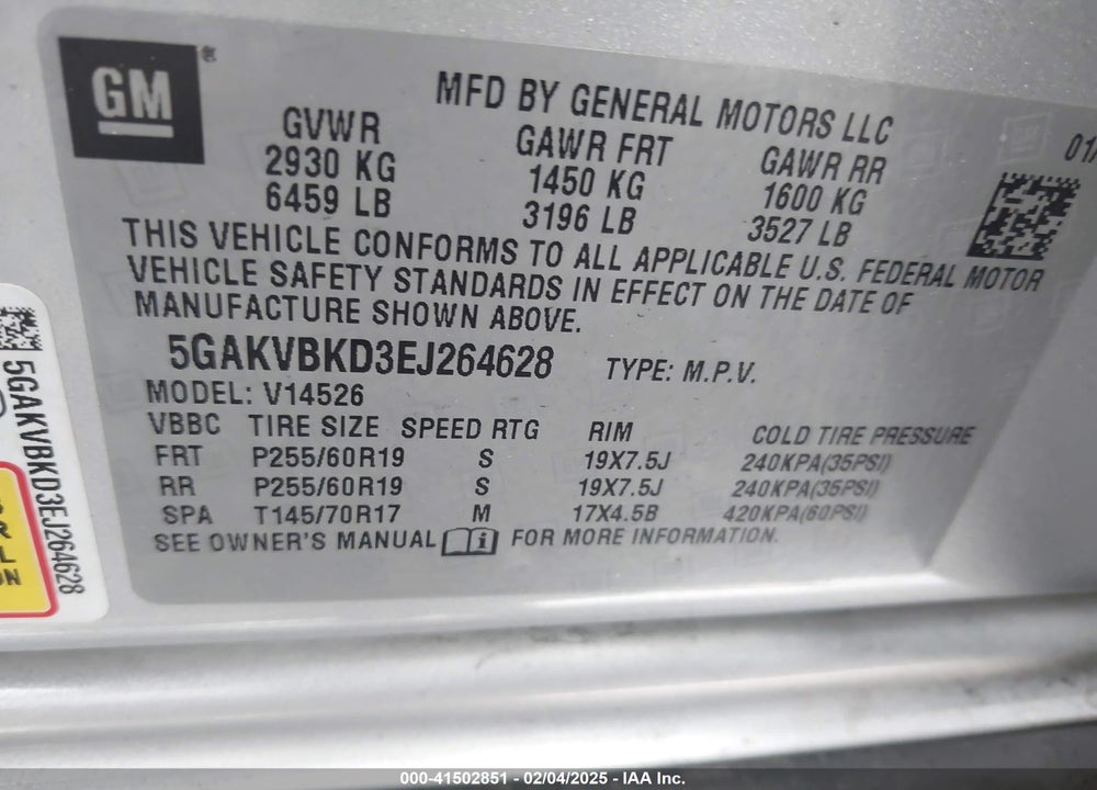 2014 BUICK ENCLAVE LEATHER VIN: 5GAKVBKD3EJ264628
