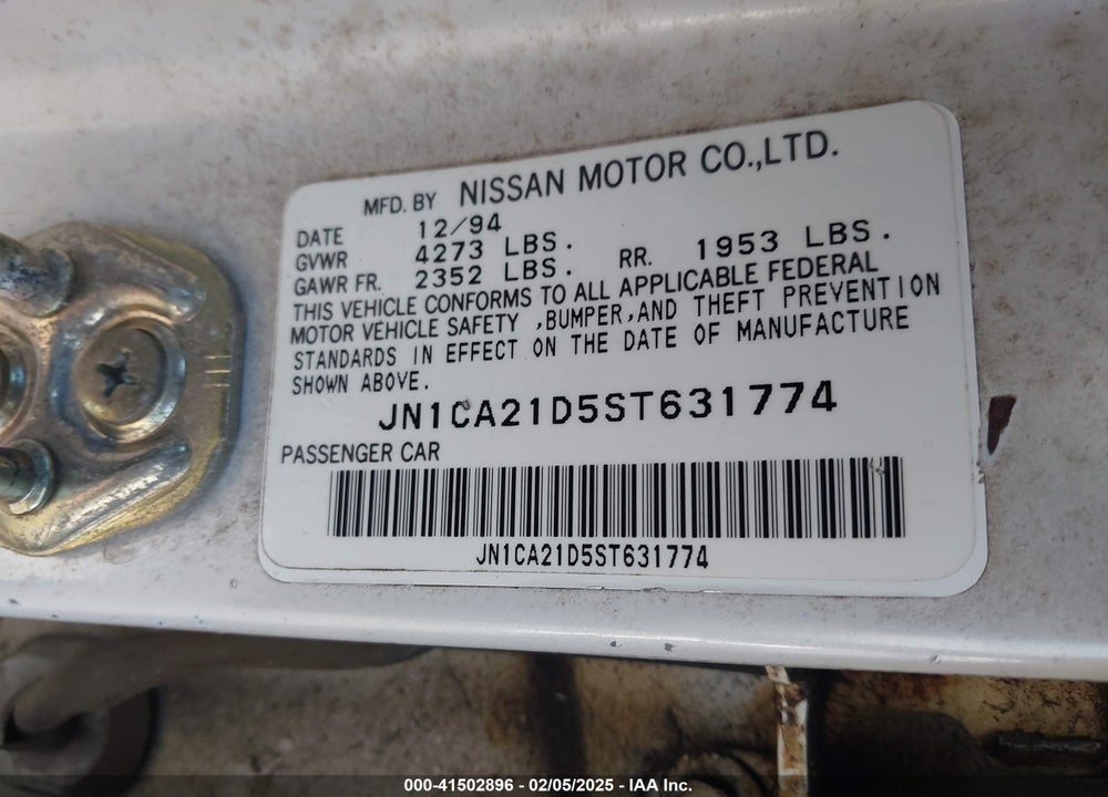 1995 NISSAN MAXIMA GLE/GXE/SE VIN: JN1CA21D5ST631774