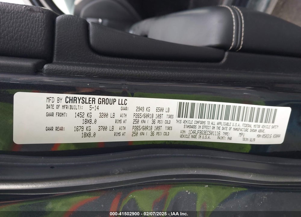 2014 JEEP GRAND CHEROKEE LIMITED VIN: 1C4RJFBG3EC501116