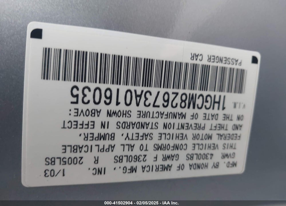 2003 HONDA ACCORD 3.0 EX VIN: 1HGCM82673A016035