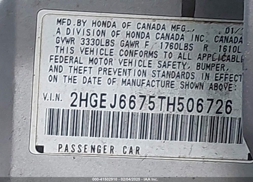 1996 HONDA CIVIC LX VIN: 2HGEJ6675TH506726