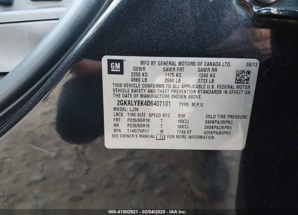 2013 GMC TERRAIN VIN: 2GKALYEK4D6407101