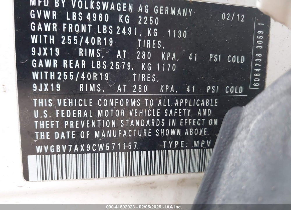 2012 VOLKSWAGEN TIGUAN SEL VIN: WVGBV7AX9CW571157