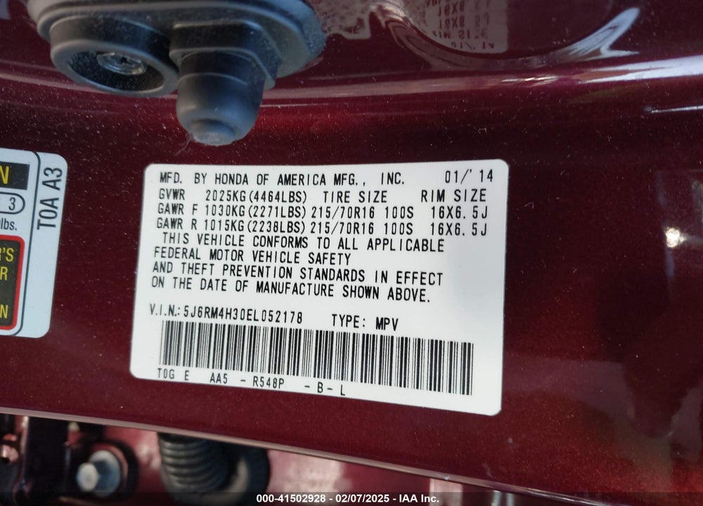 2014 HONDA CR-V LX VIN: 5J6RM4H30EL052178