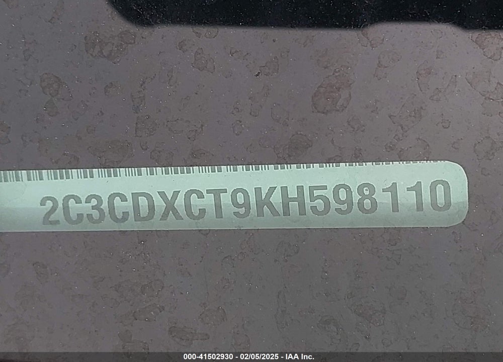 2019 DODGE CHARGER VIN: 2C3CDXCT9KH598110