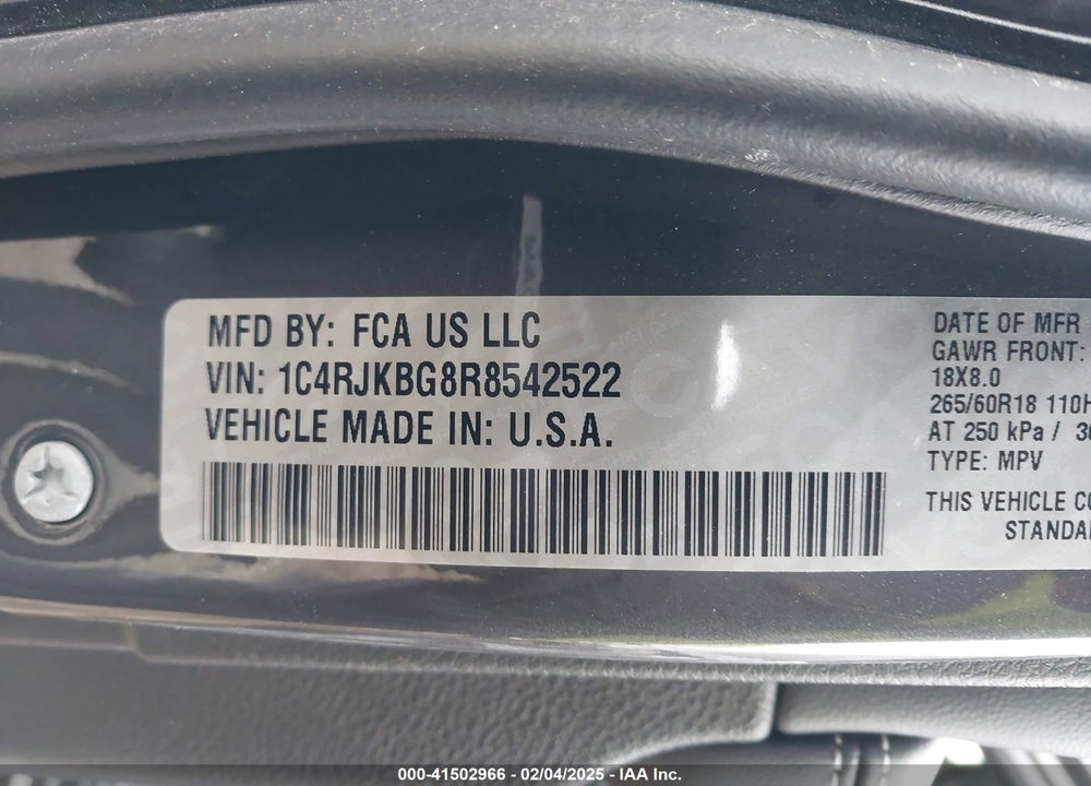 2024 JEEP GRAND CHEROKEE L LIMITED 4X4 VIN: 1C4RJKBG8R8542522