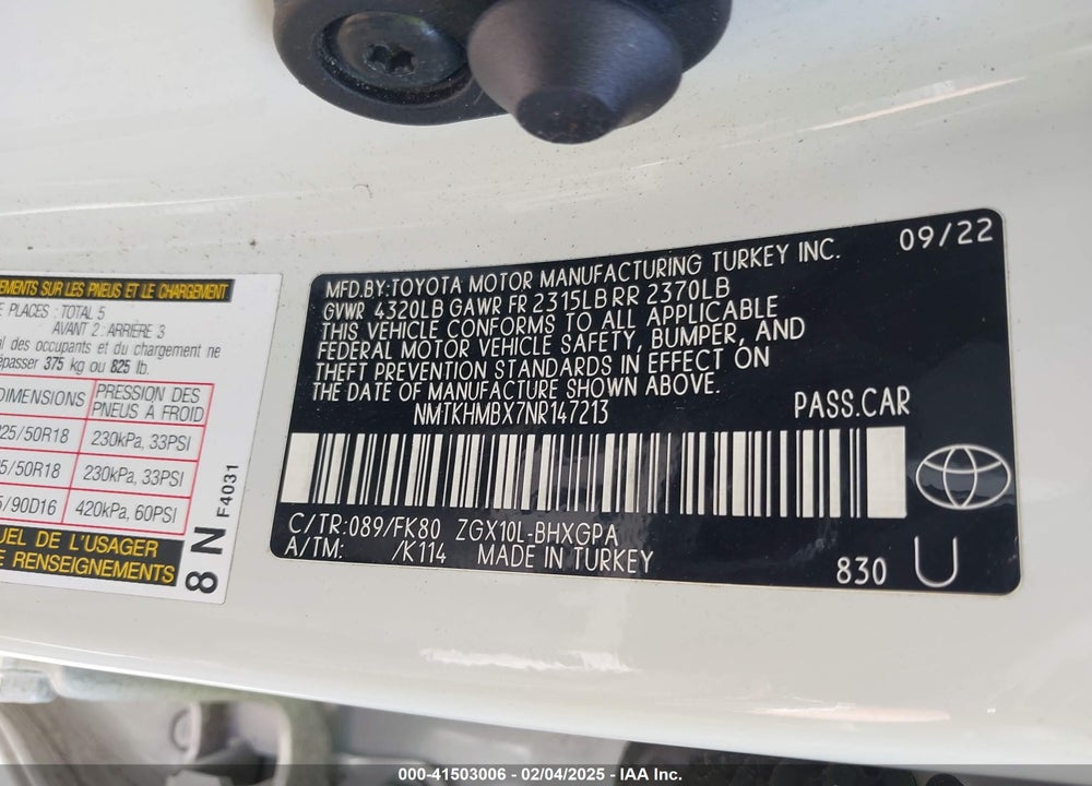2022 TOYOTA C-HR VIN: NMTKHMBX7NR147213