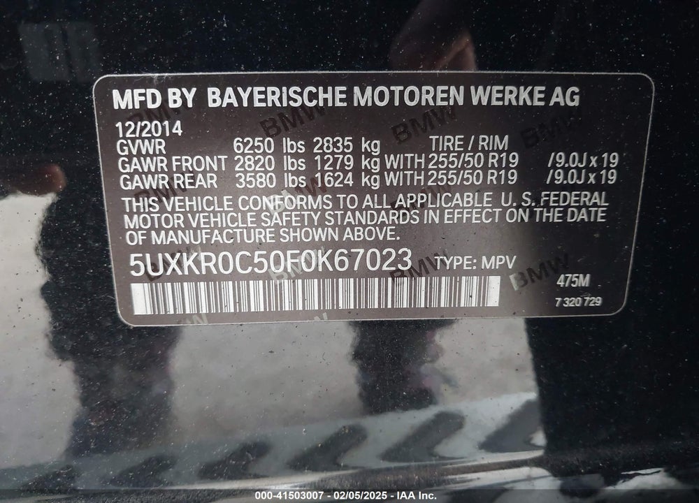 2015 BMW X5 XDRIVE35I VIN: 5UXKR0C50F0K67023