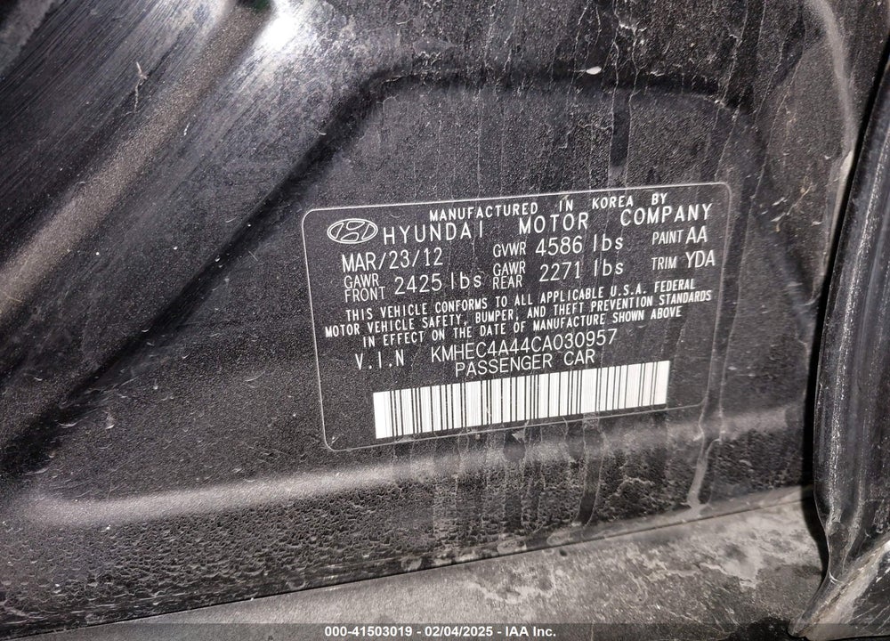 2012 HYUNDAI SONATA HYBRID VIN: KMHEC4A44CA030957
