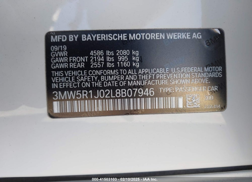2020 BMW 330I VIN: 3MW5R1J02L8B07946