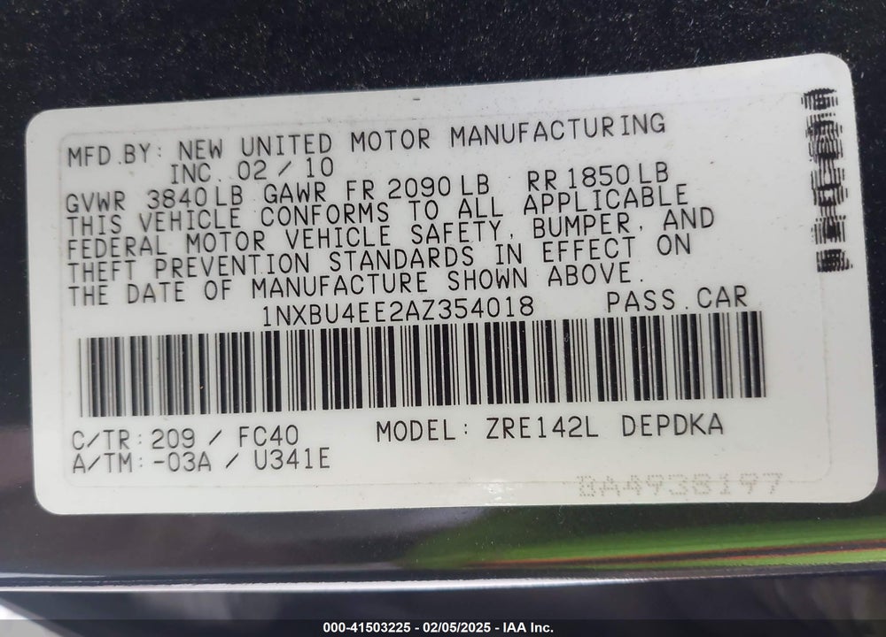 2010 TOYOTA COROLLA LE VIN: 1NXBU4EE2AZ354018