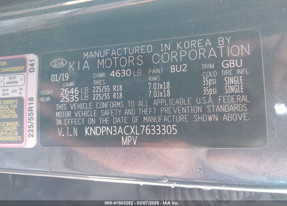 2020 KIA SPORTAGE EX VIN: KNDPN3ACXL7633305