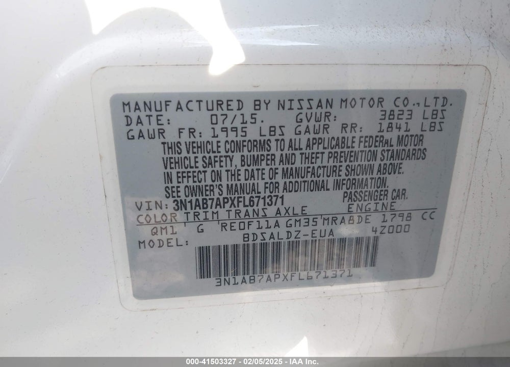 2015 NISSAN SENTRA VIN: 3N1AB7APXFL671371