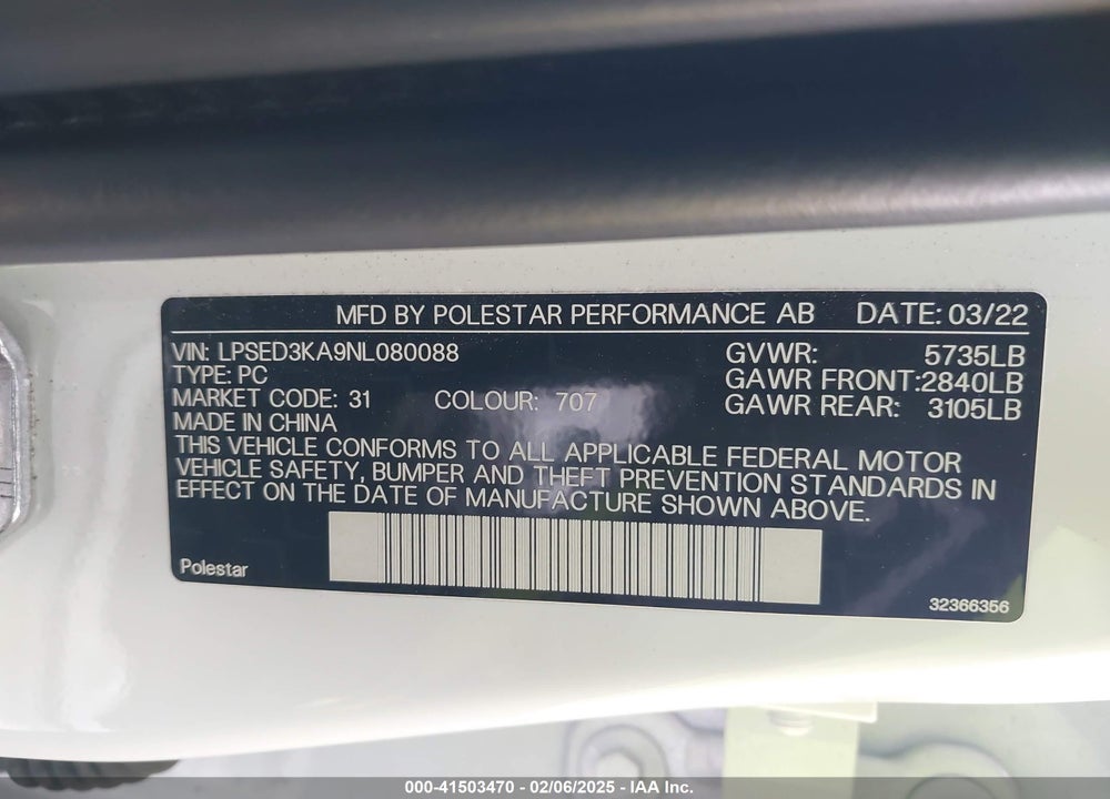 2022 POLESTAR 2 VIN: LPSED3KA9NL080088