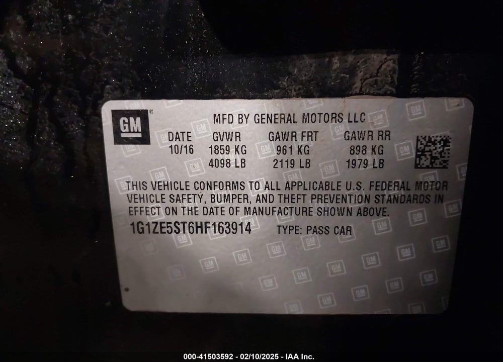 2017 CHEVROLET MALIBU VIN: 1G1ZE5ST6HF163914