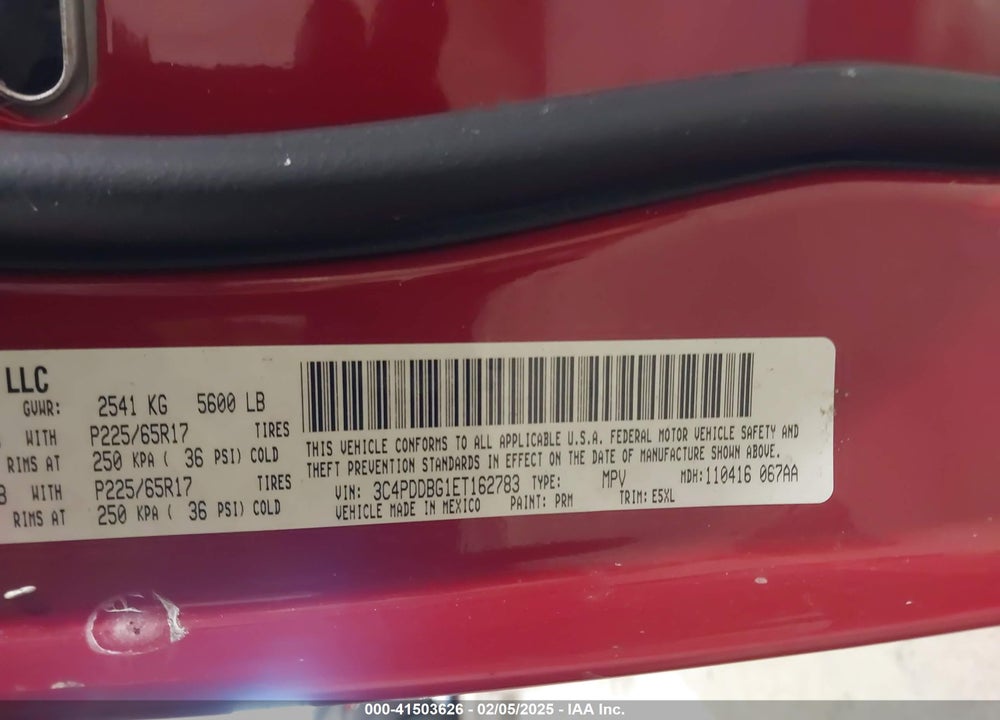 2014 DODGE JOURNEY SXT VIN: 3C4PDDBG1ET162783