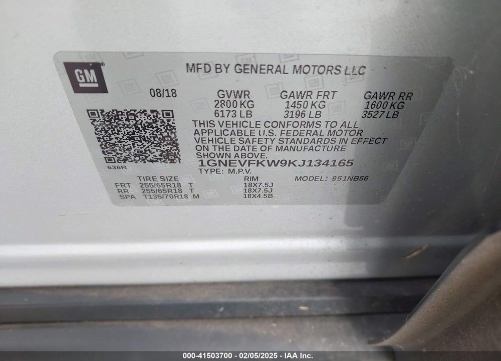 2019 CHEVROLET TRAVERSE LS VIN: 1GNEVFKW9KJ134165