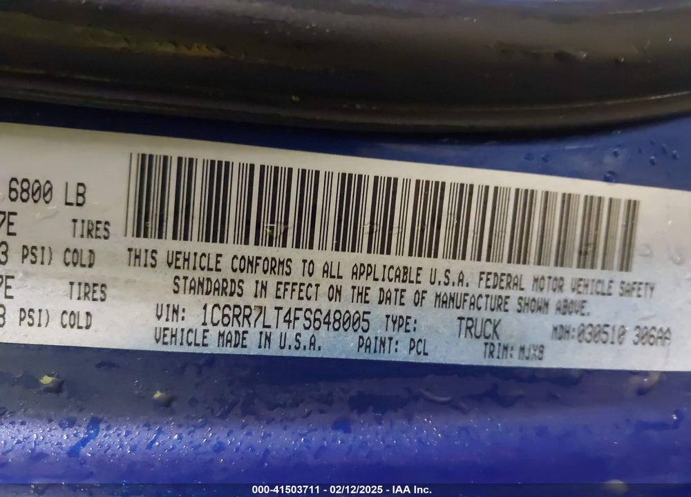 2015 RAM 1500 VIN: 1C6RR7LT4FS648005