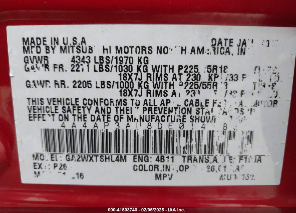 2013 MITSUBISHI OUTLANDER SPORT ES VIN: 4A4AP3AU8DE014183