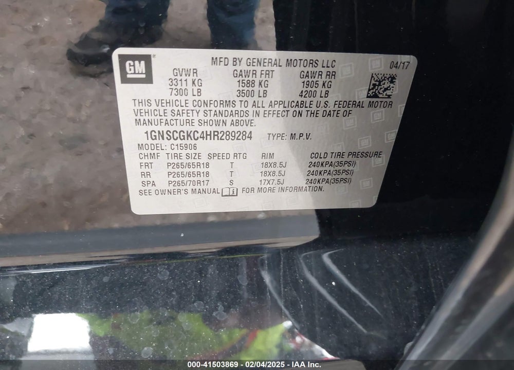 2017 CHEVROLET SUBURBAN LS VIN: 1GNSCGKC4HR289284