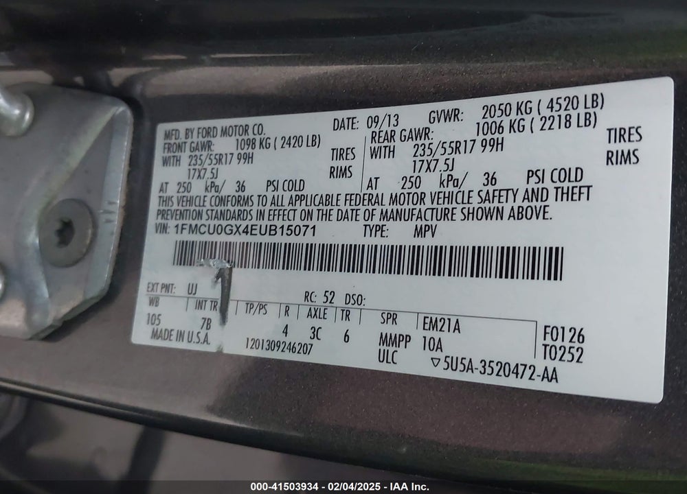 2014 FORD ESCAPE VIN: 1FMCU0GX4EUB15071
