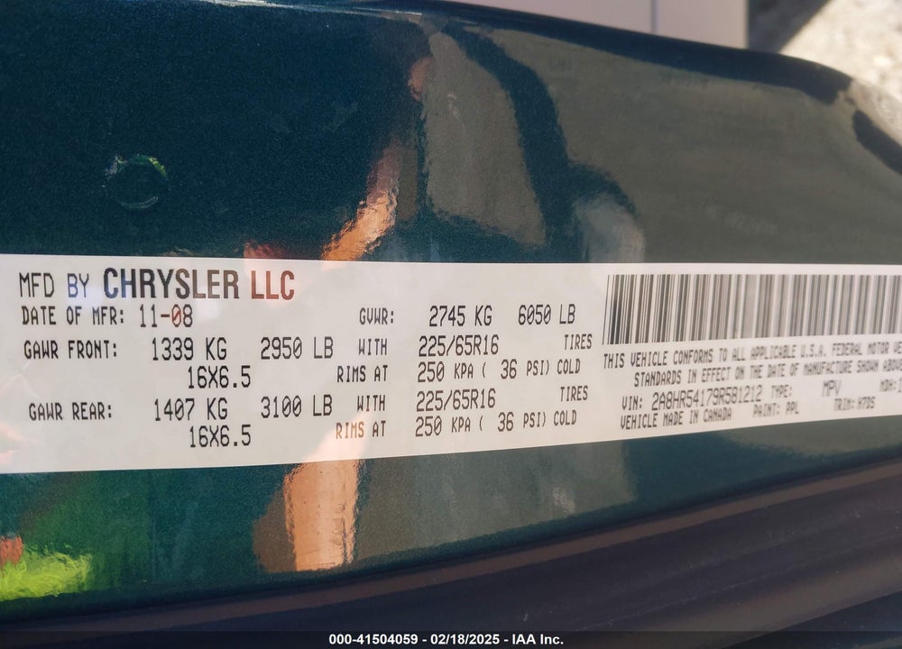 2009 CHRYSLER TOWN & COUNTRY TOURING VIN: 2A8HR54179R581212