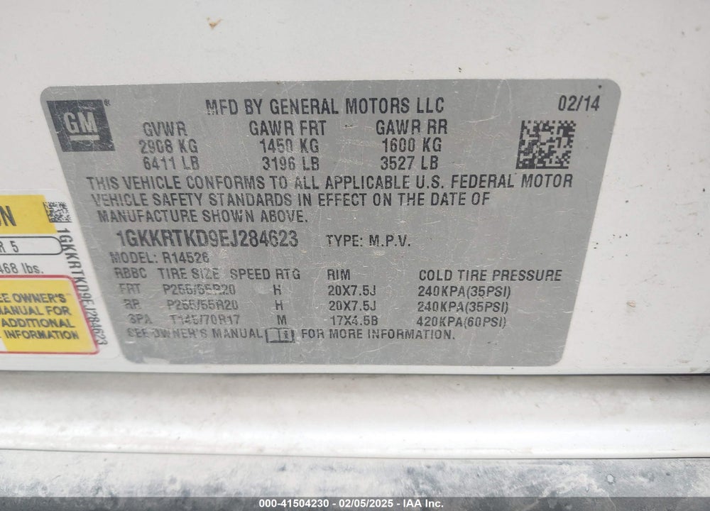 2014 GMC ACADIA DENALI VIN: 1GKKRTKD9EJ284623