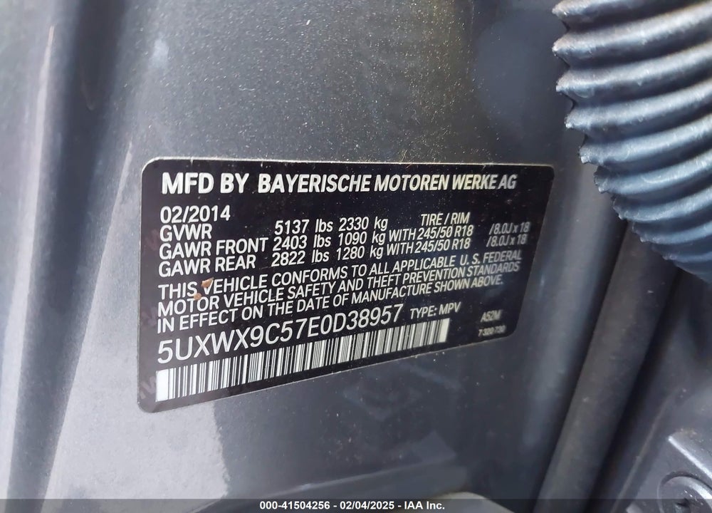2014 BMW X3 VIN: 5UXWX9C57E0D38957