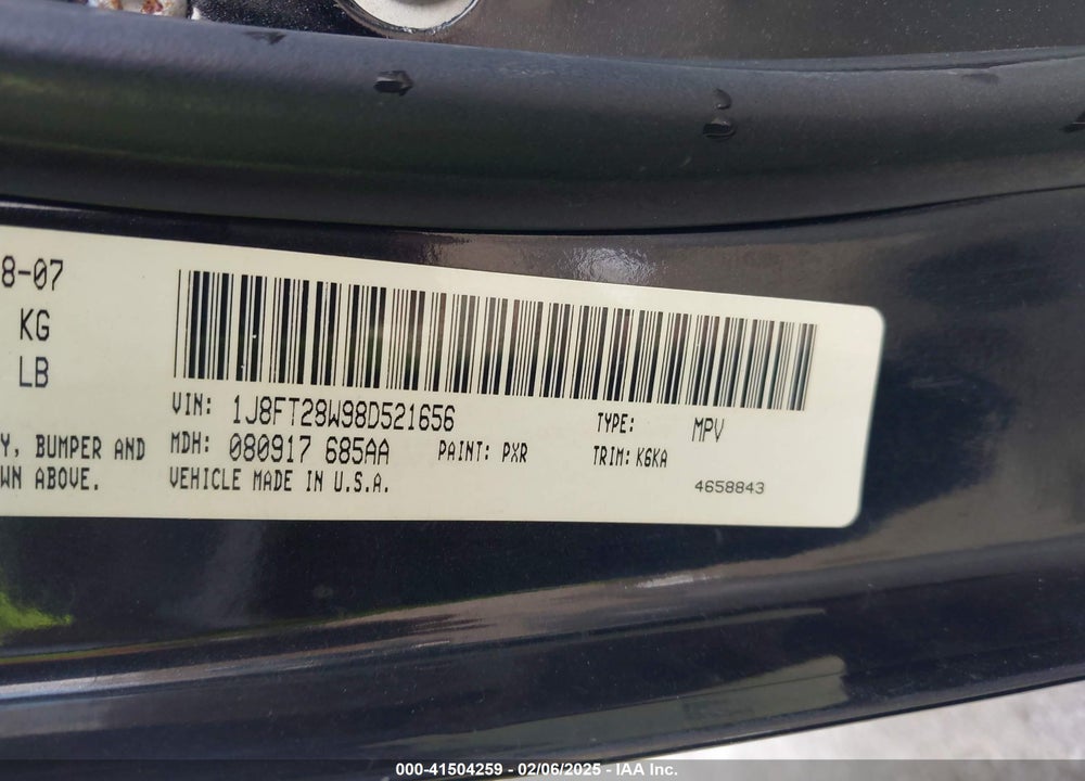 2008 JEEP PATRIOT SPORT VIN: 1J8FT28W98D521656