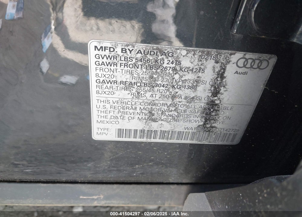 2018 AUDI Q5 VIN: WA1BNAFY7J2142729