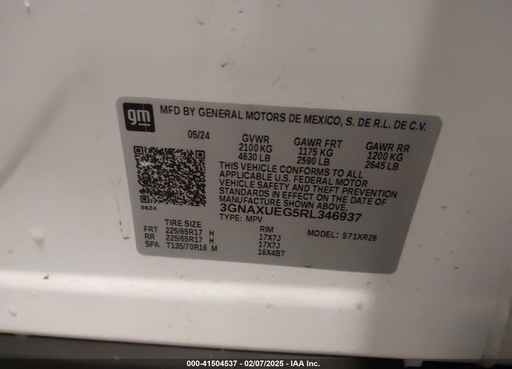 2024 CHEVROLET EQUINOX AWD LT VIN: 3GNAXUEG5RL346937