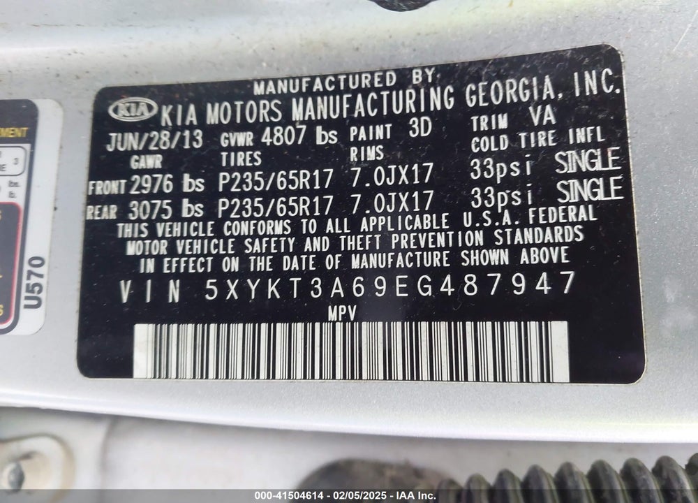 2014 KIA SORENTO LX VIN: 5XYKT3A69EG487947