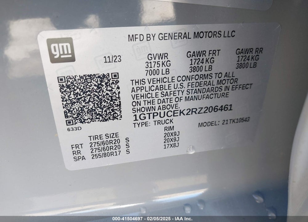 2024 GMC SIERRA 1500 VIN: 1GTPUCEK2RZ206461