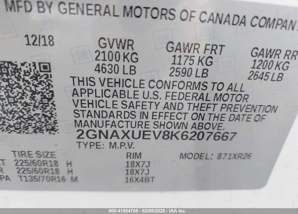 2019 CHEVROLET EQUINOX LT VIN: 2GNAXUEV8K6207667