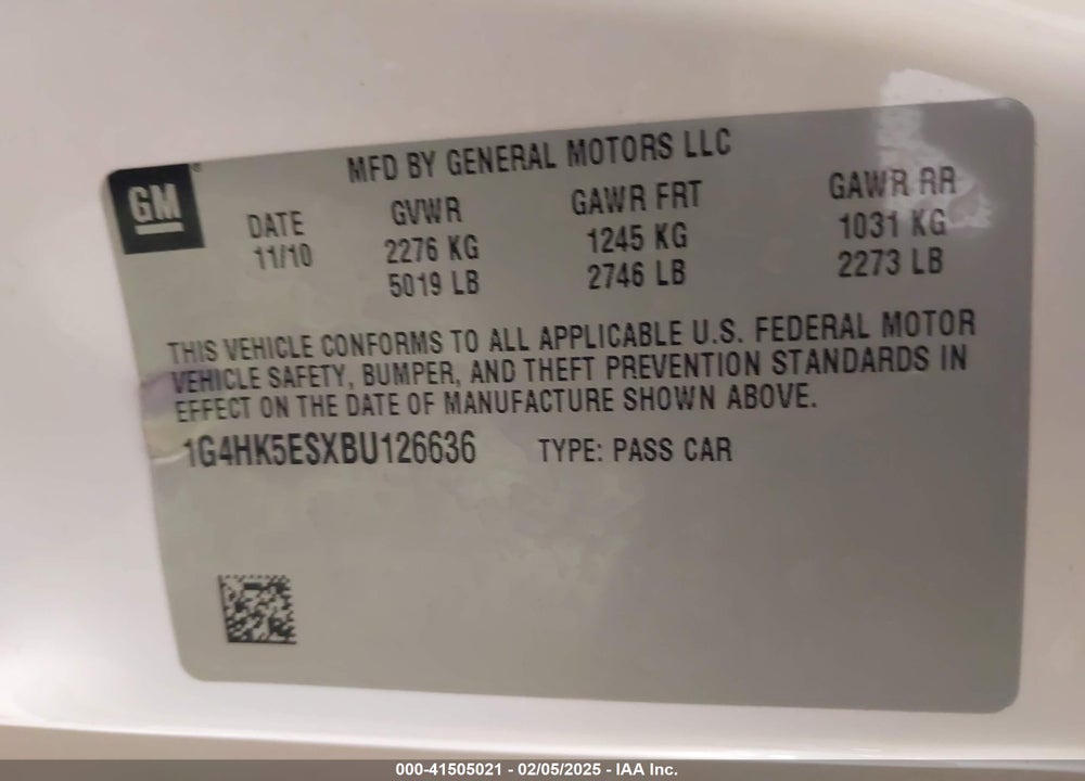 2011 BUICK LUCERNE VIN: 1G4HK5ESXBU126636