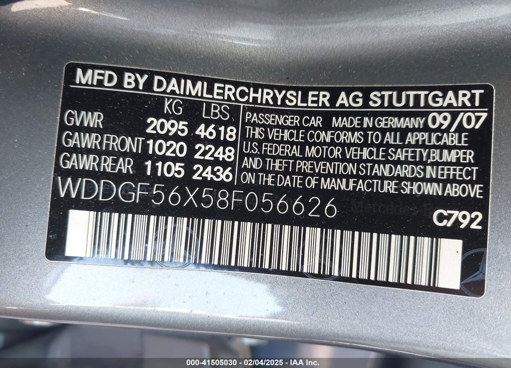 2008 MERCEDES-BENZ C 350 SPORT VIN: WDDGF56X58F056626
