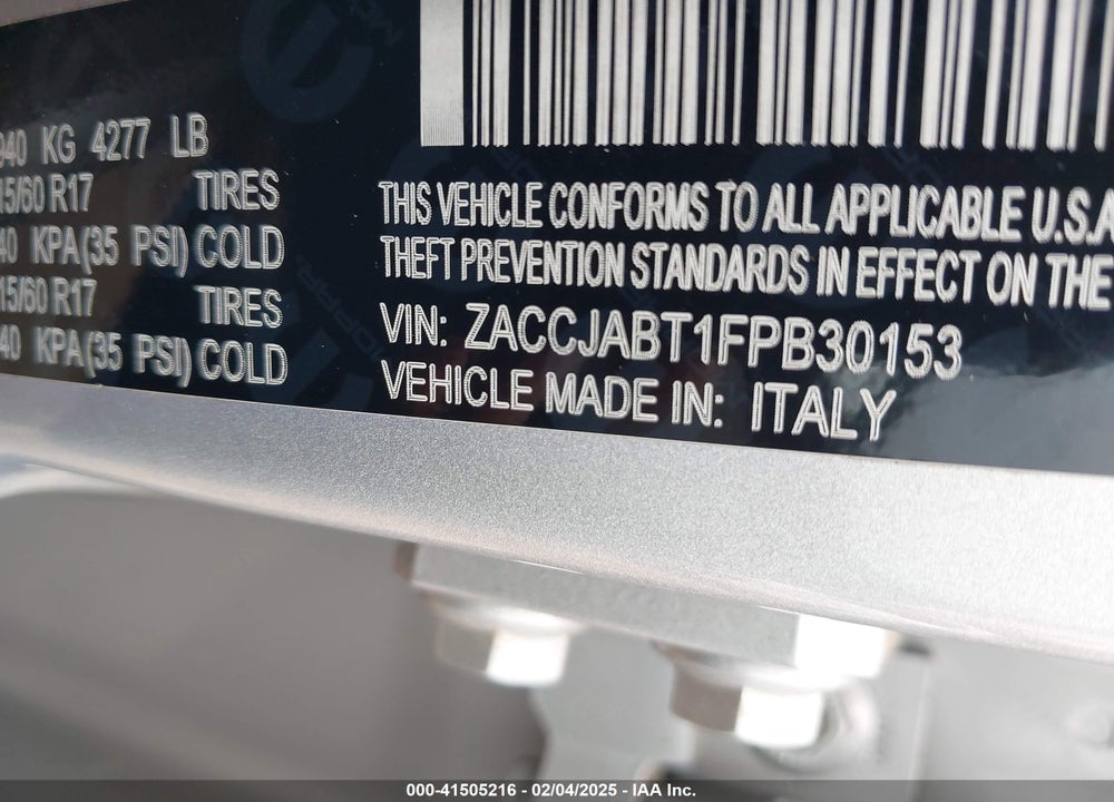 2015 JEEP RENEGADE LATITUDE VIN: ZACCJABT1FPB30153