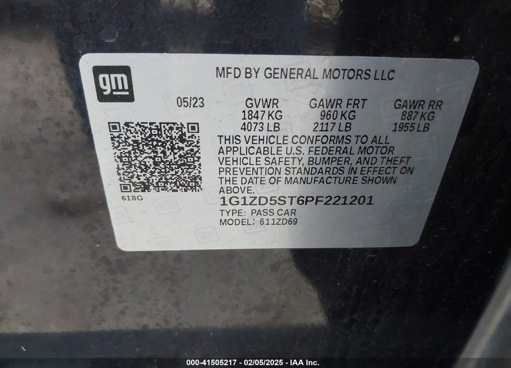 2023 CHEVROLET MALIBU VIN: 1G1ZD5ST6PF221201