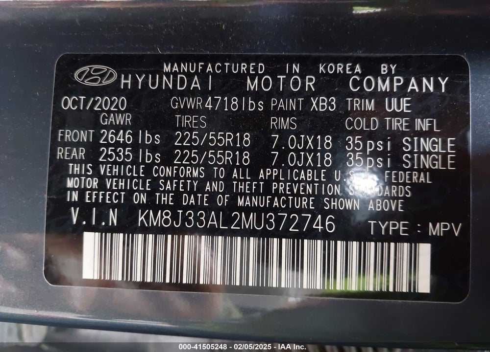2021 HYUNDAI TUCSON LIMITED VIN: KM8J33AL2MU372746