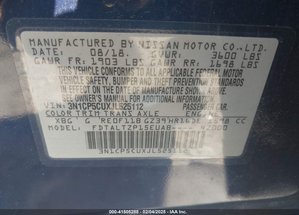 2018 NISSAN KICKS SR VIN: 3N1CP5CUXJL525112