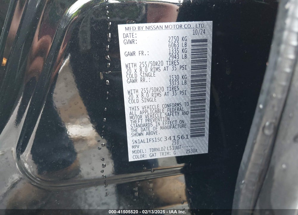 2025 INFINITI QX60 VIN: 5N1AL1FS1SC341561