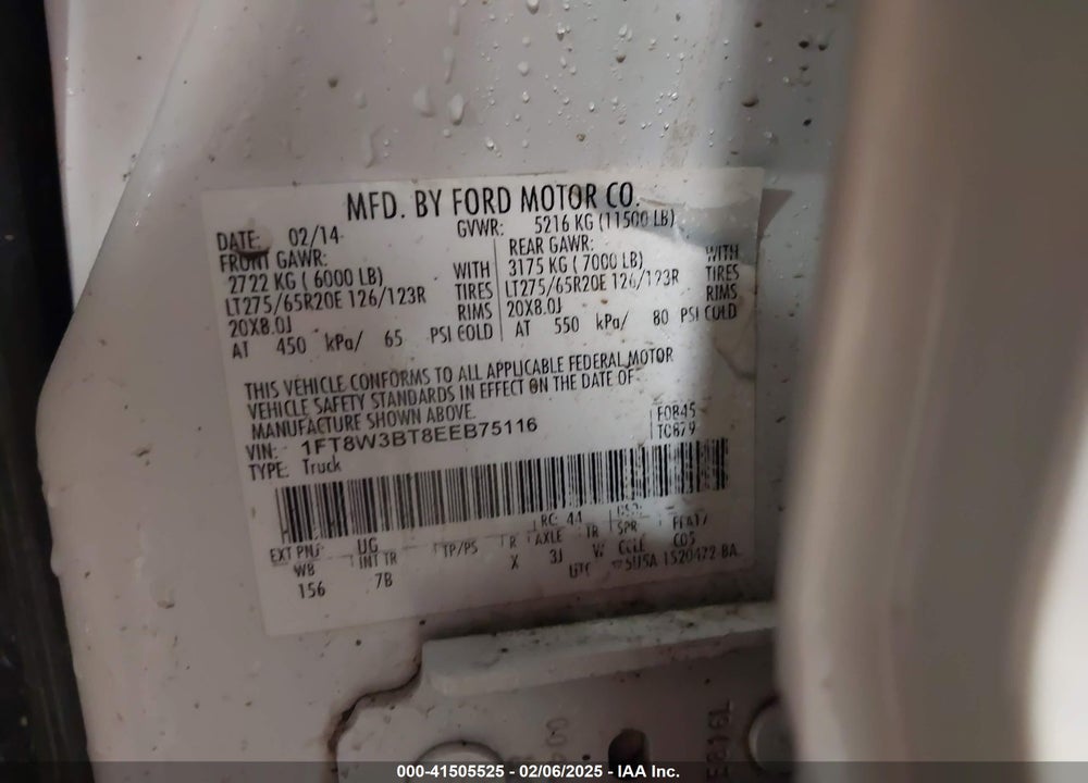 2014 FORD F-350 LARIAT VIN: 1FT8W3BT8EEB75116