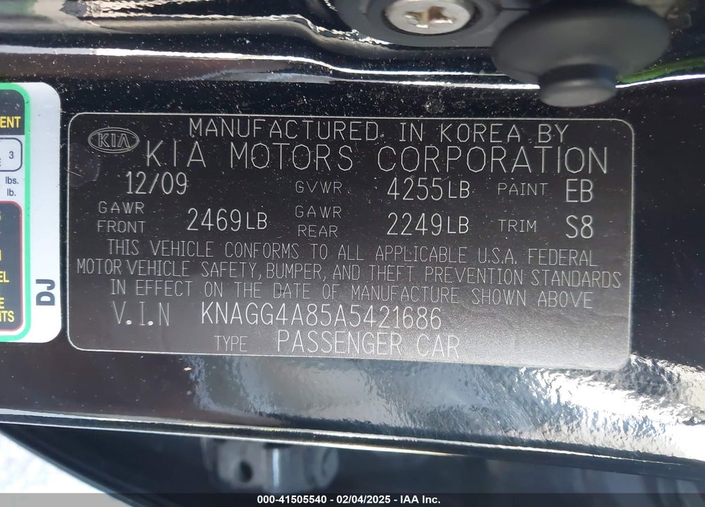 2010 KIA OPTIMA VIN: KNAGG4A85A5421686