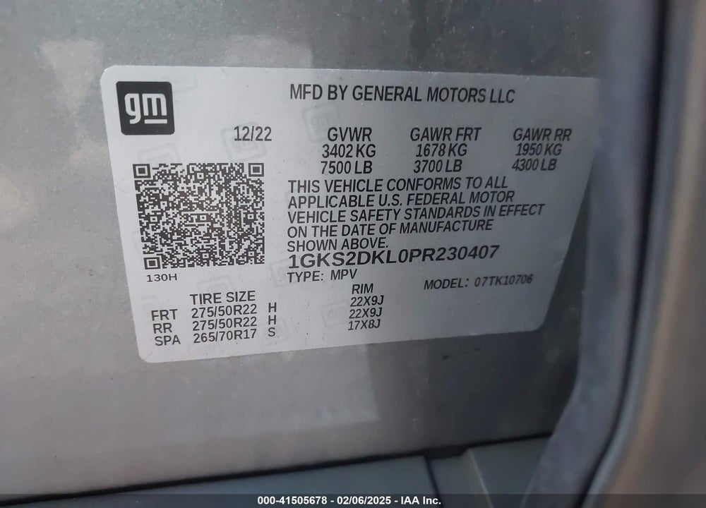 2023 GMC YUKON 4WD DENALI VIN: 1GKS2DKL0PR230407