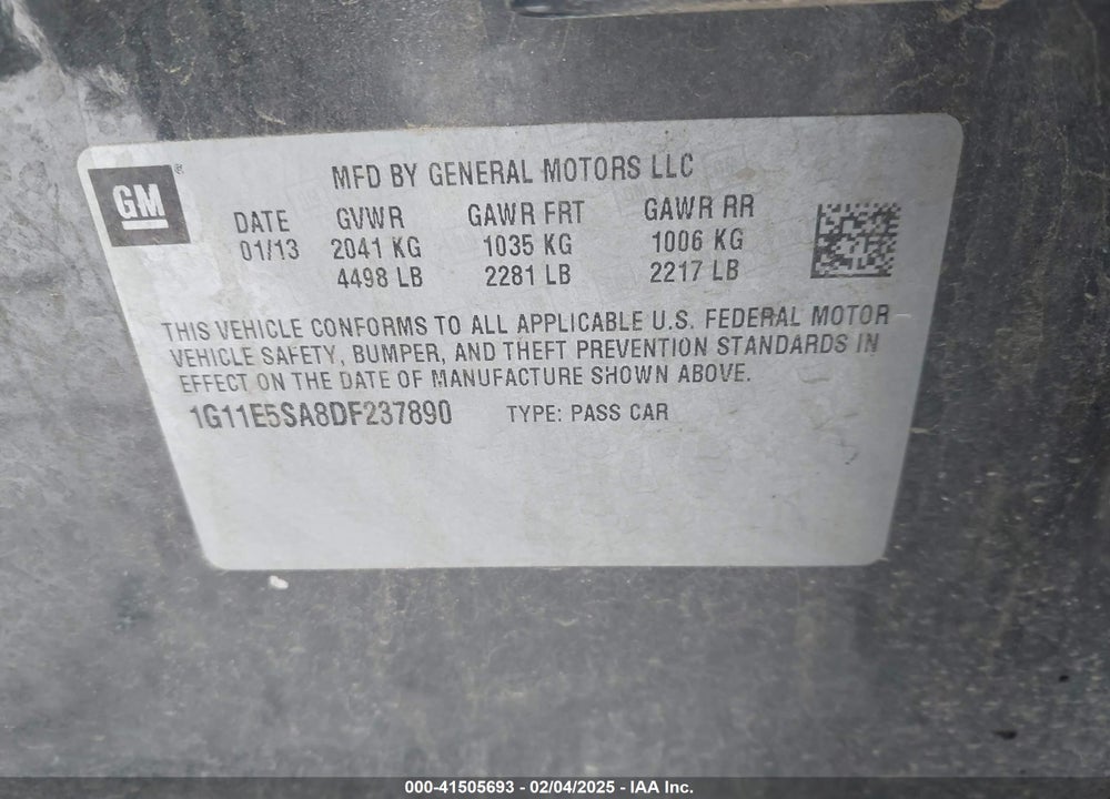 2013 CHEVROLET MALIBU VIN: 1G11E5SA8DF237890