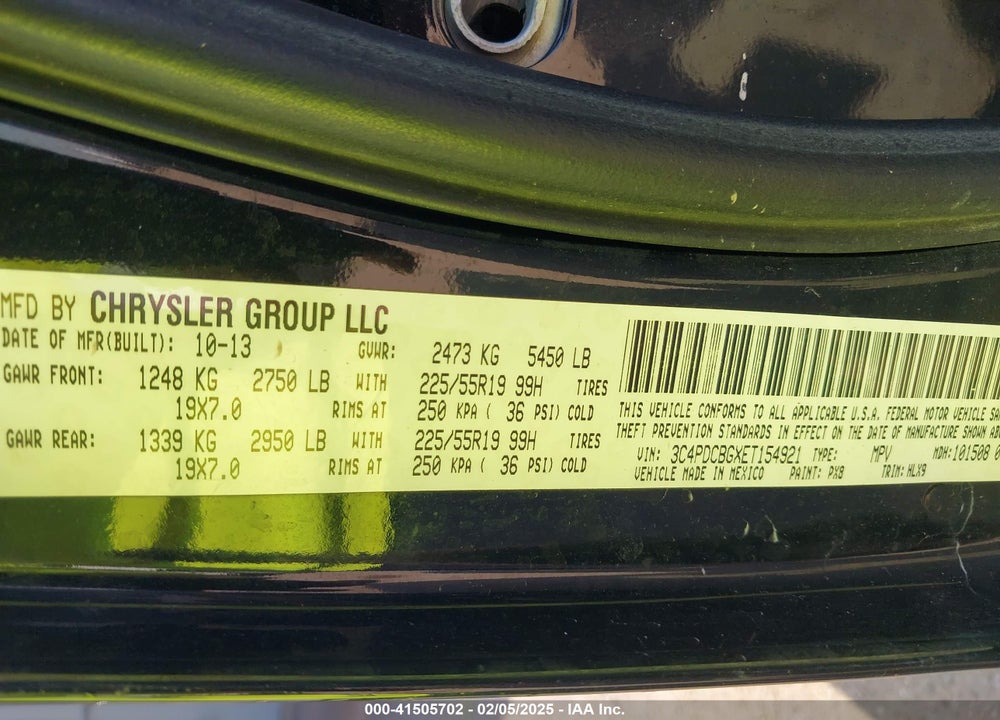 2014 DODGE JOURNEY VIN: 3C4PDCBGXET154921